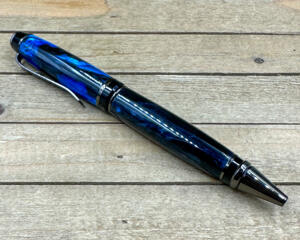 Black and blue resin cigar style ballpoint pen
